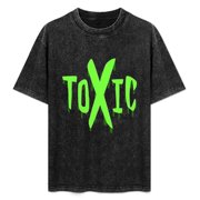 Vintage Black Distressed Cotton T-Shirt with Toxic Graphic Print Oversized Streetwear Tee for Men Women