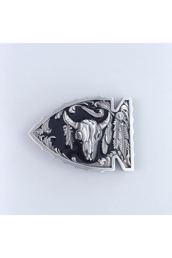 Vintage Black Enamel Arrowhead Bull Belt Buckle