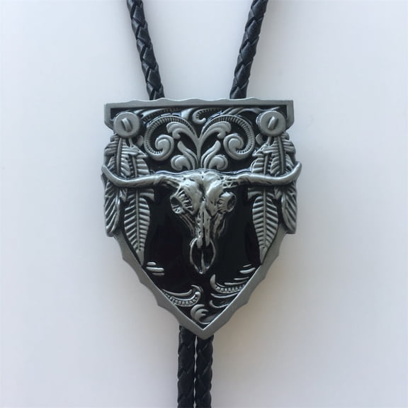 Vintage Black Enamel Long Horn Bull Bolo Tie also Stock in US