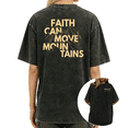 thumbnail image 1 of Vintage Black "Faith Can Move Mountains" Christian Bible Verse Washed Back Print Oversized T-shirt Religious Faith Casual Tops S-2XL, 1 of 5