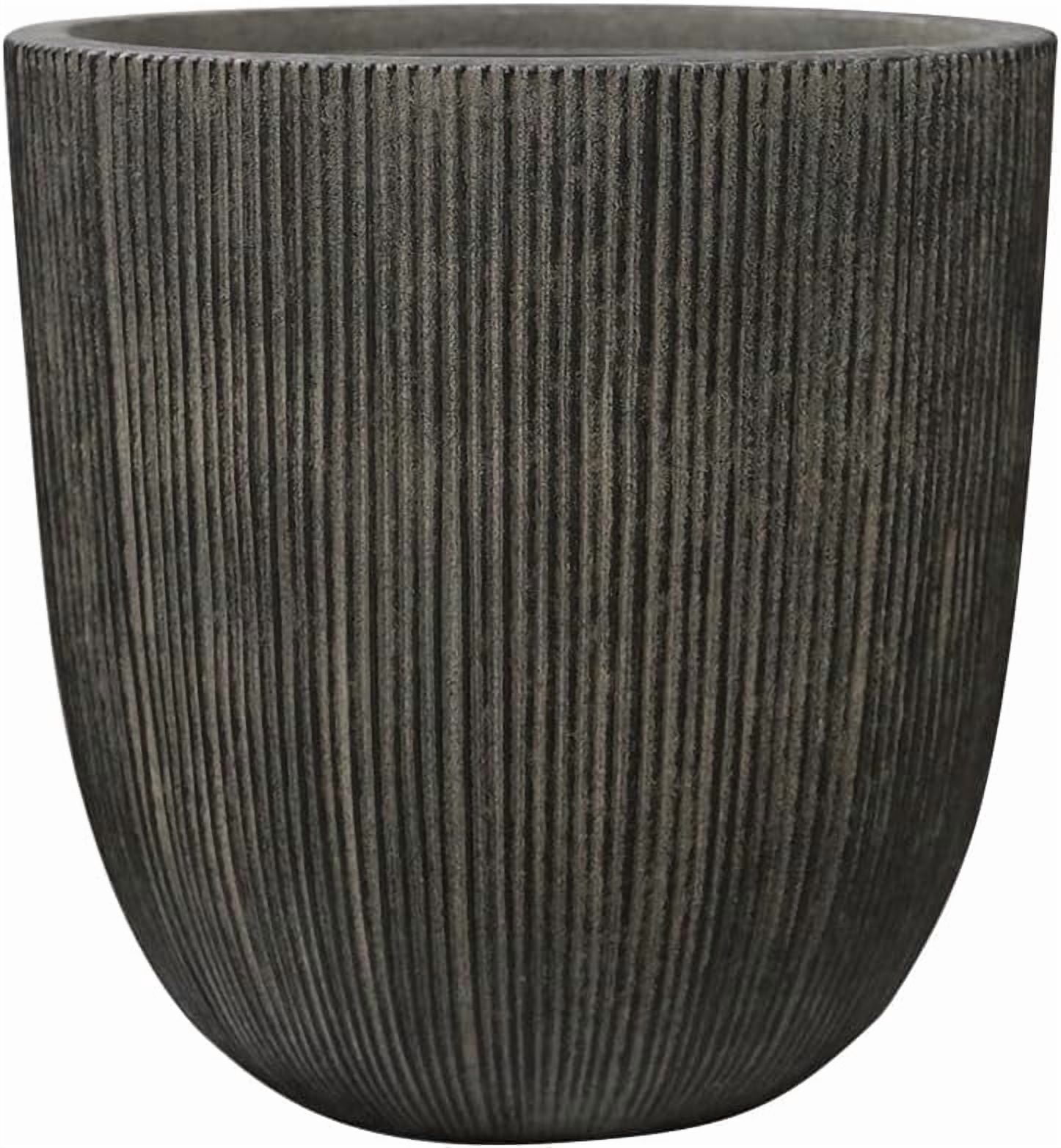 Vintage Black Faux Cement Ribbed Planter, 12.4"H Tall Tapered Egg-Shaped Plastic Plant Pot with Drainage Hole & Plug, Large Modern Indoor Outdoor Flower Pot for Home, Garden, Patio and Houseplants