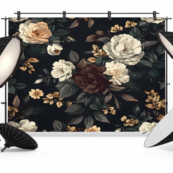 Vintage Black Floral Backdrop for Photoshoot,Photography Photo Studio Background Wall Backdrop,Spring Seasonal Botanical Blooms Back Drop Banner Panel for Portraits Wedding Party Live Streaming 7x5Ft