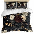 thumbnail image 1 of Vintage Black Floral Bedding 3 Piece Duvet Cover Set Twin Size, Spring Seasonal Botanical Blooms Soft Microfiber Comforter Cover with Zipper Closure & Pillowcases, Wrinkle & FadeResistant Quilt Cover, 1 of 9