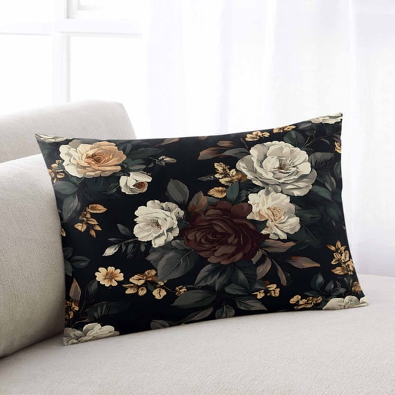 Vintage Black Floral Queen Size Pillow Cover, Pillowcase Protectors with Zipper, Breathable Decorative Throw Pillow Case Cover, Spring Seasonal Botanical Blooms Pillow Shams for Couch Sofa 20x30Inch
