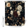 thumbnail image 1 of Vintage Black Floral Shower Curtain Set - 72" x 78" Washable Bathtub Curtain with 12 Hooks, Spring Seasonal Botanical Blooms Waterproof Fabric Stall Shower Curtains for Bathroom/Bathtub Décor, 1 of 6
