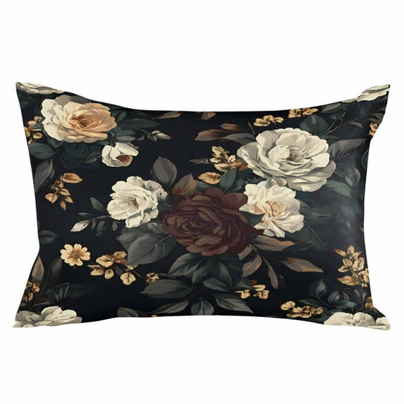 Vintage Black Floral Throw Pillow Cover 20 x 36 Inch Decorative Pillow Cover Spring Seasonal Botanical Blooms Lumbar Pillowcase Seasonal Rectangle Cushion Case for Couch Sofa Bed Living Room