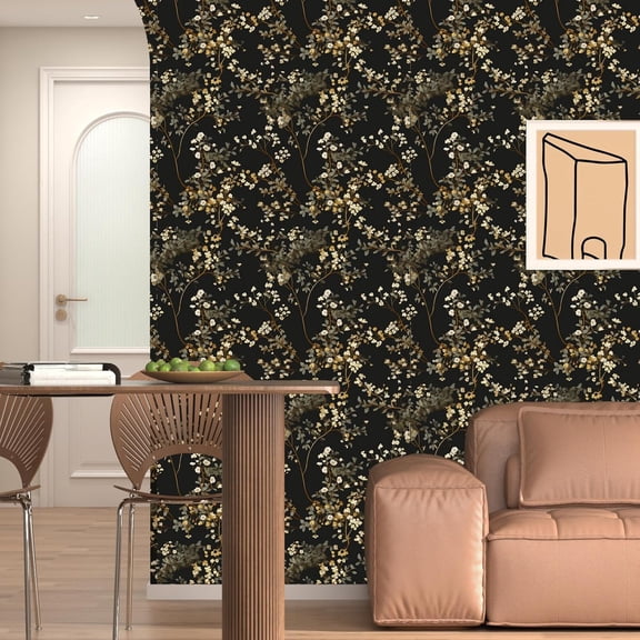 Vintage Black Floral Wallpaper Classic Watercolor Leaves Wall Paper 17.4" x 394" Dark Moody Contact Paper Chinoiserie Self Adhesive Covering for Bedroom Bathroom Cabinet Home Decor Black Grey