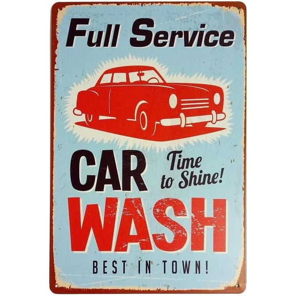 Vintage Black Full Service Car Wash Metal Tin Sign 8x12 Inch Retro Garage Wall Decor Poster Plaque