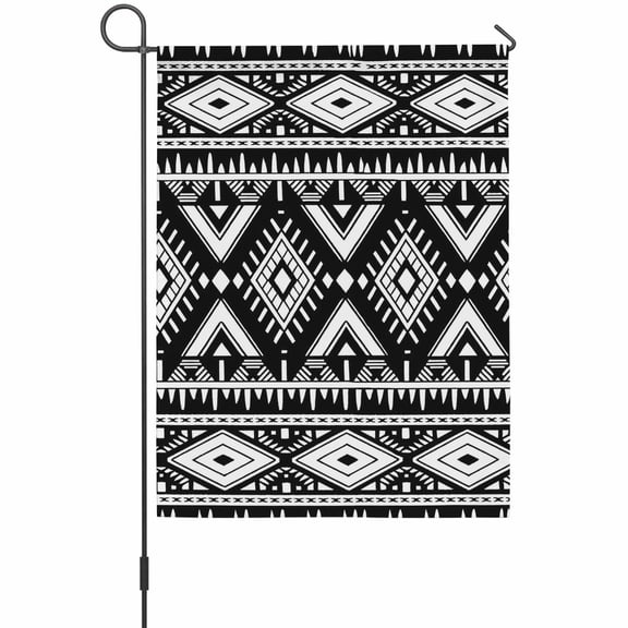Vintage Black Geometric House Flag 28 x 40 Inches, Tribal Boho Rustic Aztec Style Weather Proof Outdoor Patio Flags Double Sided Small House Decoration for Yard Lawn Outside Home