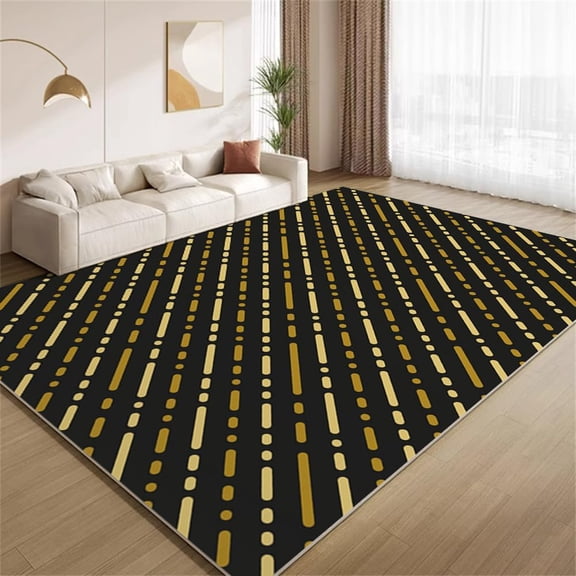 Vintage Black Gold Area Rugs, Abstract Diagonal Stripe Carpet, Non Slip Low Pile Washable Indoor Rug for Living Room Farmhouse Bedroom Apartment Home Decor Mat 5x8ft