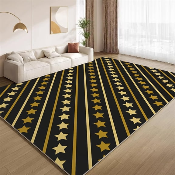 Vintage Black Gold Area Rugs, Star Diagonal Stripe Design Carpet, Ultra Soft Washable Non Slip Low Pile Rug for Living Room Bedroom Study Office Hallway 2x3ft