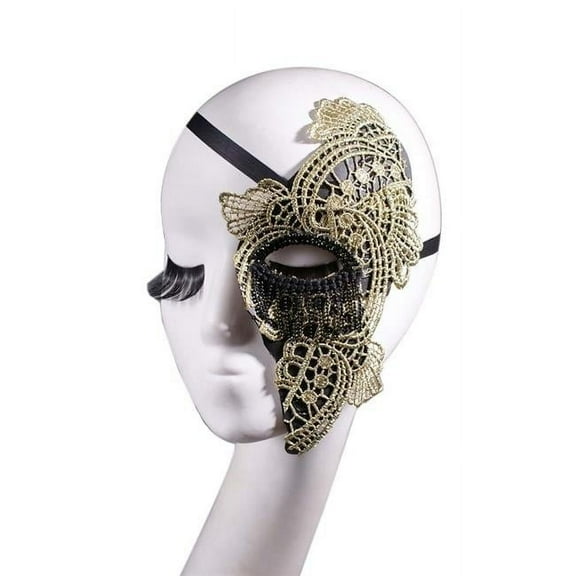 Vintage Black & Gold Lace Half Face Masquerades Mask for Halloween Mardi Gras Party