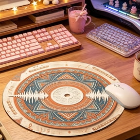 Vintage Black Gold Vinyl Record Round Mouse Pad, 2D Printed Mat for Office Gaming (8.66in), Desktop Decor & Festival Gift