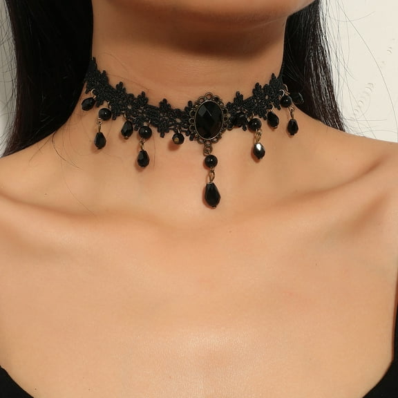 Vintage Black Lace Gothic Exaggerating Pendant Lace Necklace