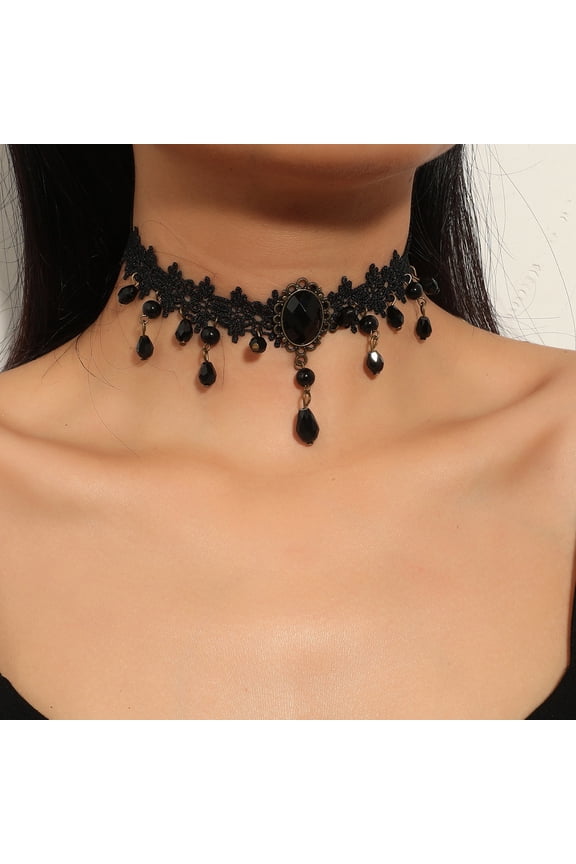 Vintage Black Lace Gothic Exaggerating Pendant Lace Necklace