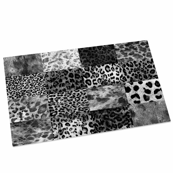 Vintage Black Leopard Door Mat 16x24 Inch Animal Print Patchwork Style Art Painting Entryway Rug with Non-Slip Rubber, Front Door Mat Indoor Floor Mats for Living Room Bathroom Bedroom Home Office