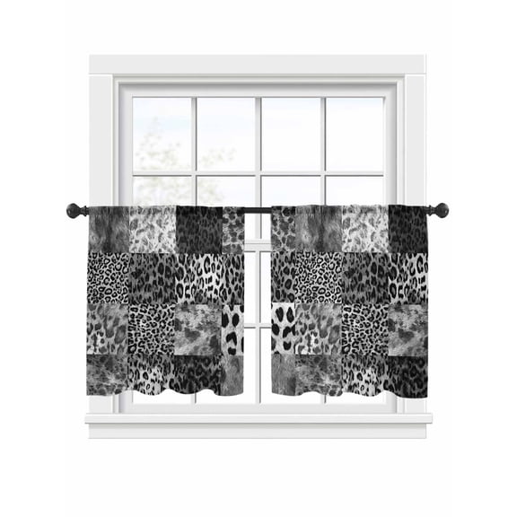 Vintage Black Leopard Sheer Curtains 2 Panels Set Animal Print Patchwork Style Art Painting Sheer Window Curtains Light Filtering Rod Pocket Voile Drapes for Bedroom Living Room 52"x45"