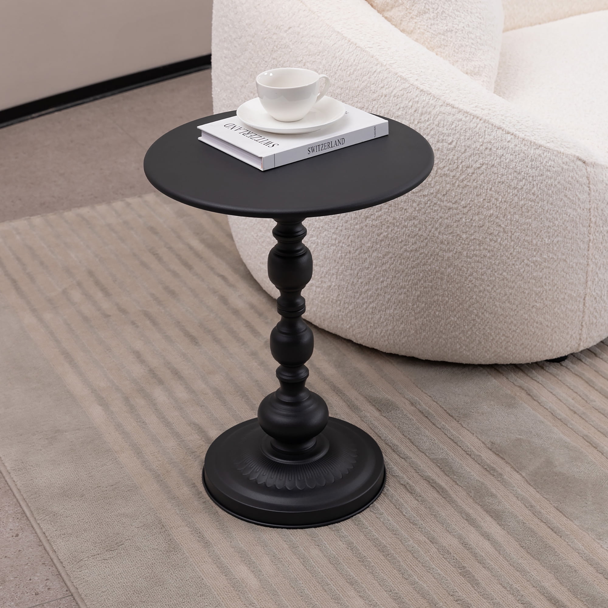 Vintage Black Metal Round Side Table, 15.7"D×20"H Accent End Table, Rustproof Iron Sofa Coffee Bedside Table for Indoor Outdoor Small Space Living Room Bedroom Balcony