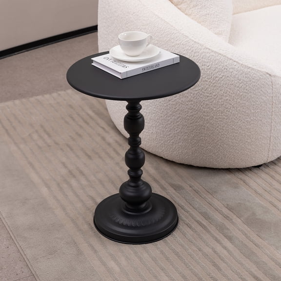 Vintage Black Metal Round Side Table, 15.7"D20"H Accent End Table, Rustproof Iron Sofa Coffee Bedside Table for Indoor Outdoor Small Space Living Room Bedroom Balcony