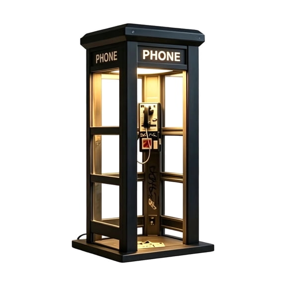 Vintage Black Mini Phone Booth LED Desk Night Light Warm Amber Glow Retro Telephone Booth Ambient Lamp For Bedroom Reading Nook Desktop Home Decor & Collectible Gift (Black-20CM)