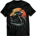 thumbnail image 1 of Vintage Black Motorcycle Graphic T-Shirt for Men Classic Sunset Design, 1 of 5