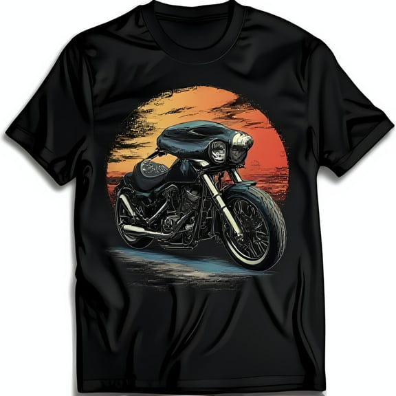 Vintage Black Motorcycle Graphic T-Shirt for Men Classic Sunset Design