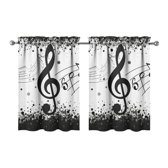 Vintage Black Note Tier Kitchen Curtains for Bathroom Living Rod Pocket Window Drapes 28"x36" 2 Panels Window Treatment Tiers