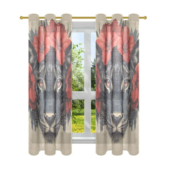 Vintage Black Panther with Saffron Semi Sheer Curtains for Living Room Bedroom Set of 2 Insulated Window Drapes