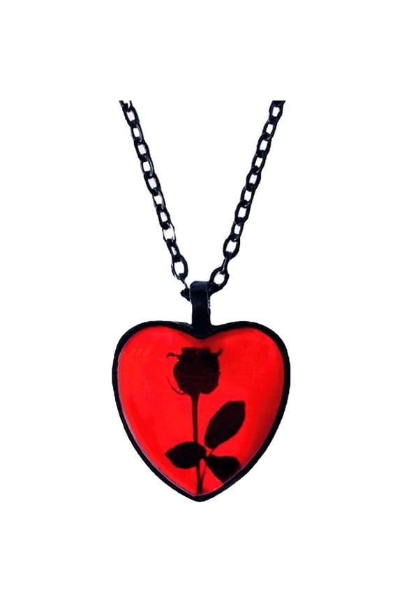 Vintage Black Rose Flower Red Heart Pendant Necklaces Glass Time Gem Cabochon Neck Chains for Women Fashion Jewelry