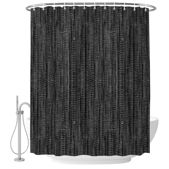 Vintage Black Shower Curtains for Bathroom, Waterproof Bath Curtains Decor, Bath Tub Curtain Contemporary Simple Solid Color Linen Texture Decorative Shower Curtain Sets with 12 Hooks, 72x72 Inch