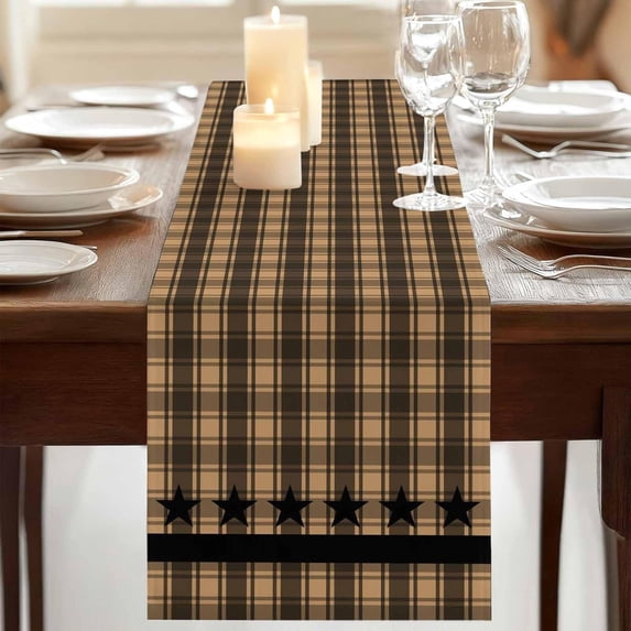 Vintage Black Star on Buffalo Checkered Table Runner 90 Inches Long,Table Runners Dresser Scarves Western Farm Decorative Tabletop Scarf for Home Kitchen Dining Holiday Party Tables