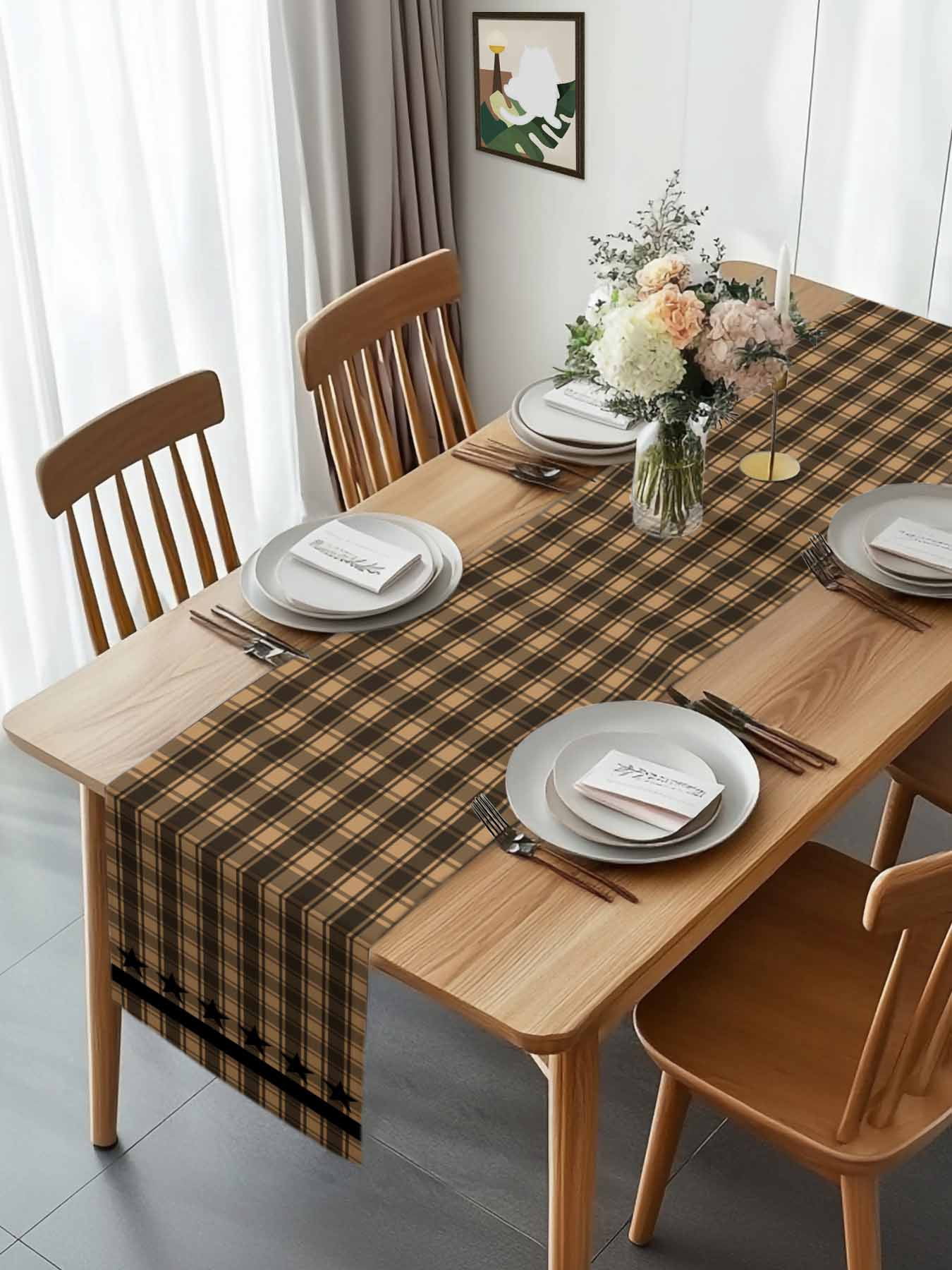 Vintage Black Star on Buffalo Checkered Table Runner 90 Inches Long, Western Farm Table Runners Tabletop Scarf Kitchen Dining Tables Decoration for Home Party Indoor Outdoor
