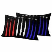 Vintage Black Striped Outdoor Waterproof Pillow Covers, Blue White Red Plain Modern Abstract Art Decorative Rectangle Throw Pillowcase Sofa Cushion Sham for Patio/Couch/Chair, 20"x12" 2 Pack