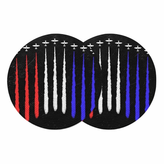Vintage Black Striped Round 13 Inch Placemats Set of 2, Blue White Red Plain Modern Abstract Art HeatResistant Non Slip Place Mats for Dining Table, Wipeable Kitchen Table Mats for Housewarming