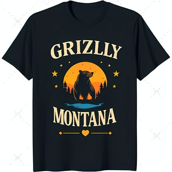 Vintage Black T-Shirt Featuring Vibrant Bear Design for Montana Lovers