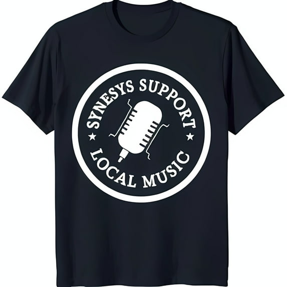Vintage Black T-Shirt Synesys Support Local Music Design