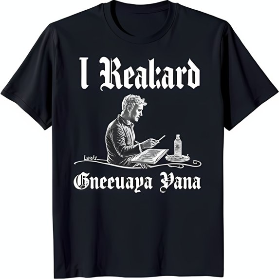 Vintage Black T-Shirt with Artistic Realkard Graphic & 'Gneeuaya Yana' Design