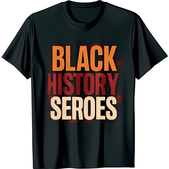 Vintage Black T-Shirt with BLACK HISTORY HEROES Graphic in Bold Colors