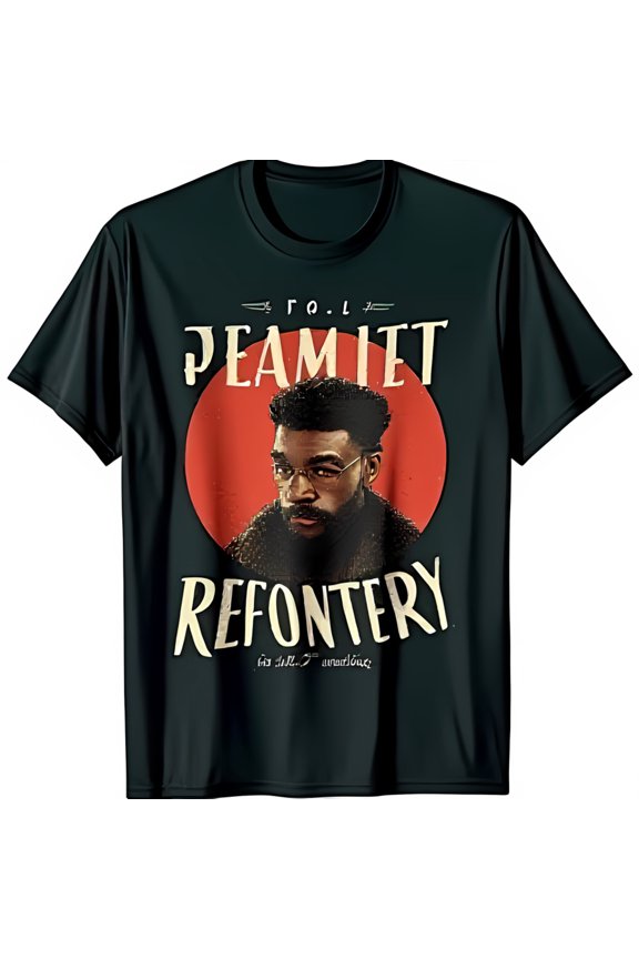 Vintage Black T-Shirt with Bearded Man in & Retro Circle Design