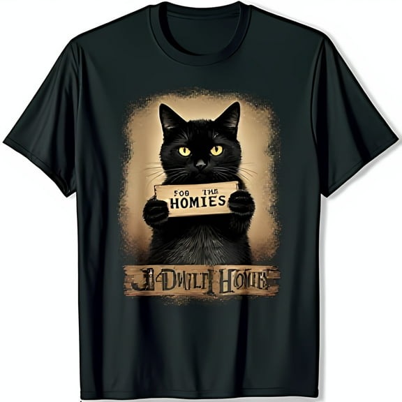 Vintage Black T-Shirt with Black Cat & the Homies Graphic Design