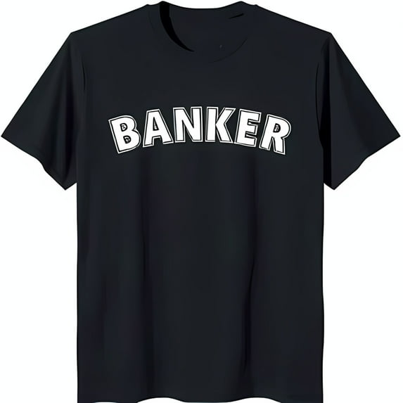 Vintage Black T-Shirt with Bold 'BANKER' Print Classic Arched Design
