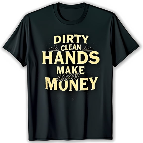 Vintage Black T-Shirt with Bold Gold Graphic: Dirty Clean Hands Clean Money