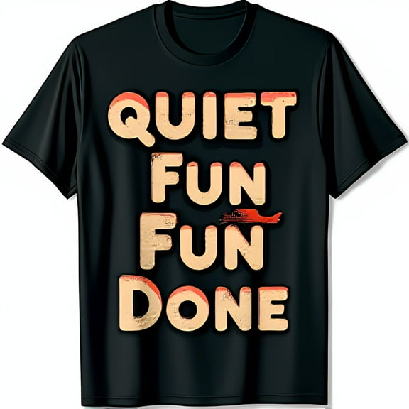 Vintage Black T-Shirt with Bold Quiet Fun Fun Done Graphic Print Short Sleeve