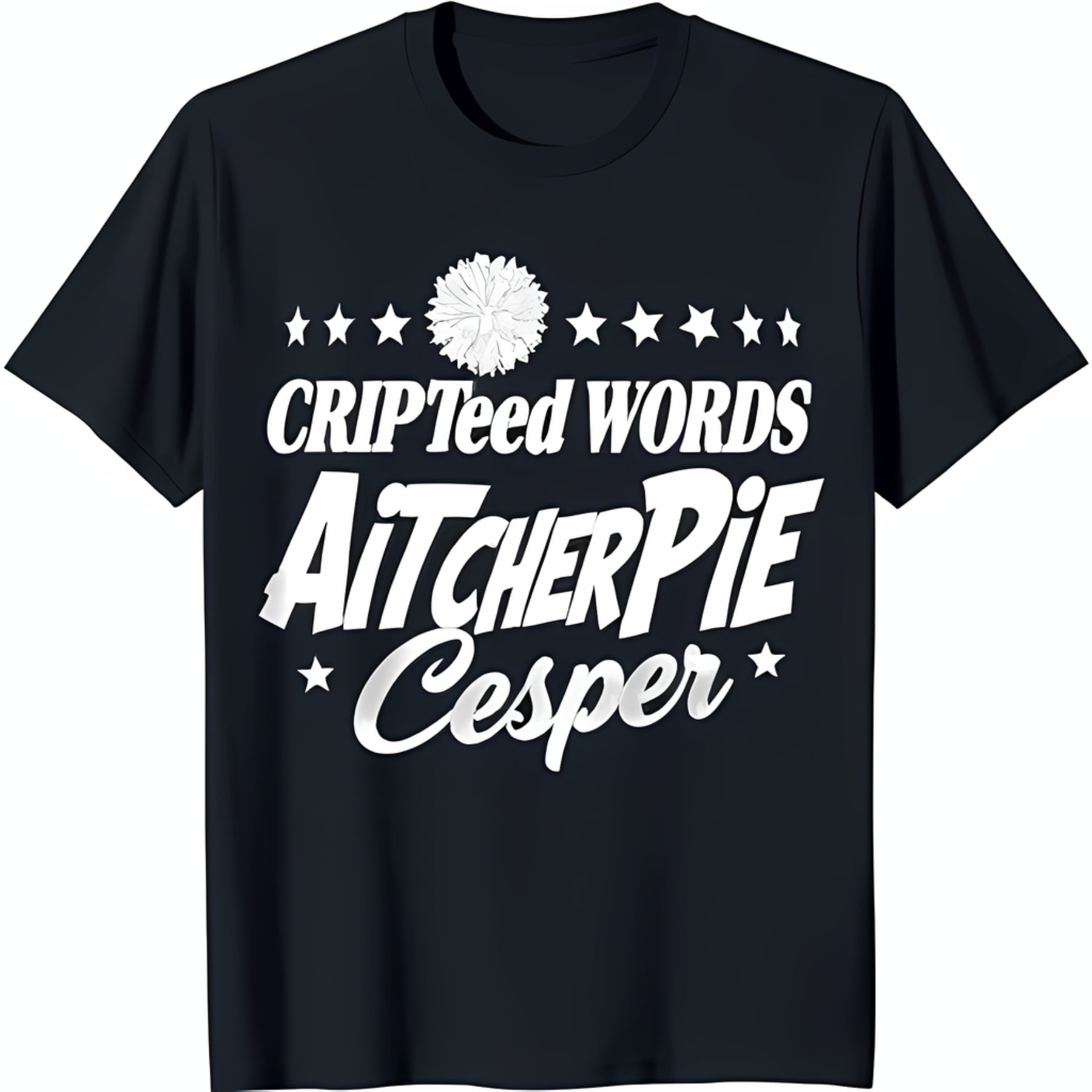 Vintage Black TShirt with Bold White Graphic Pom Pom Star & 'CRIP TEED WORDS AITCHERPIE Cesper