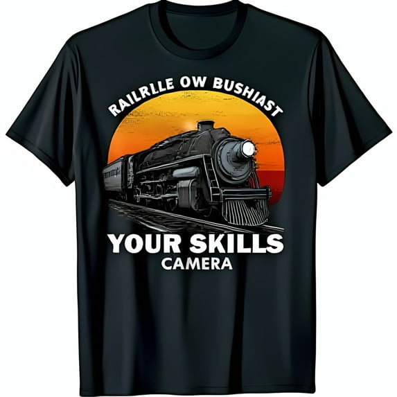 Vintage Black T-Shirt with Classic Engine Graphic & Sunset Design