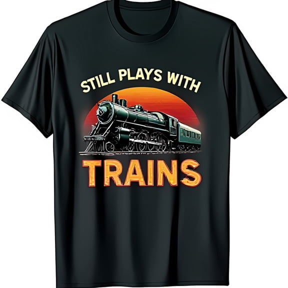 Vintage Black T-Shirt with Classic Graphic Still Plays With Trains