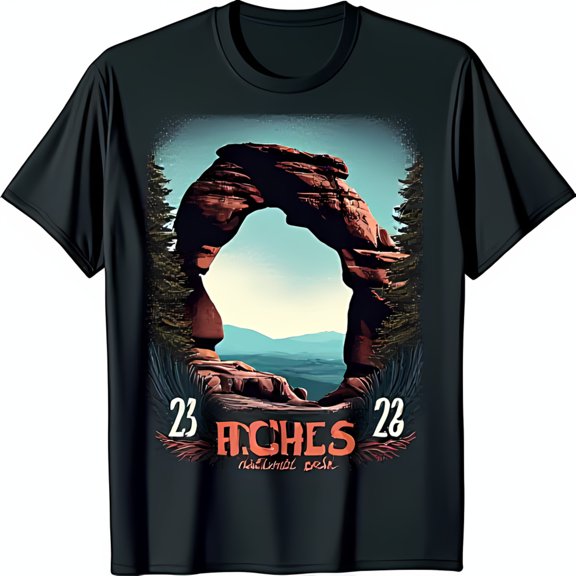 Vintage Black T-Shirt with Colorful Delicate Arch Graphic 23 Arches 22 Park Design