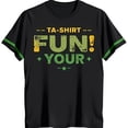 thumbnail image 1 of Vintage Black T-Shirt with Fun Graphic Green Trim & Text, 1 of 5