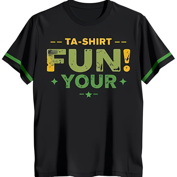 Vintage Black T-Shirt with Fun Graphic Green Trim & Text