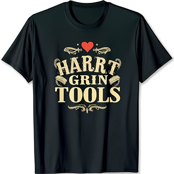 Vintage Black T-Shirt with GRIN TOOLS Graphic & Heart Design